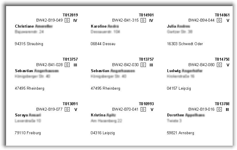 Adressetiketten - Teilnehmer (mit Wertungsnummer)