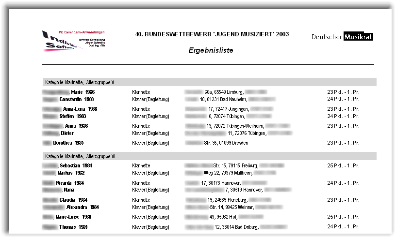 Ergebnisliste mit Adresse