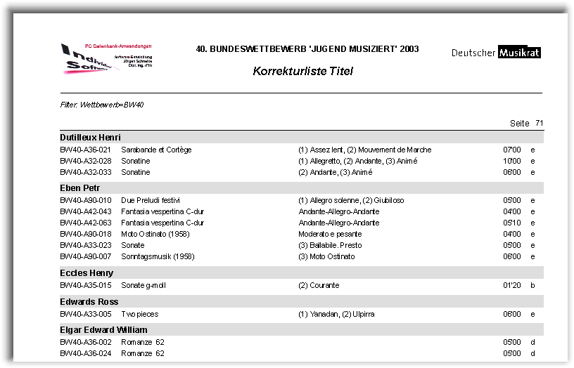 Korrekturliste Titel