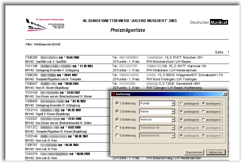 Preistr�gerliste (beliebige Sortierung)